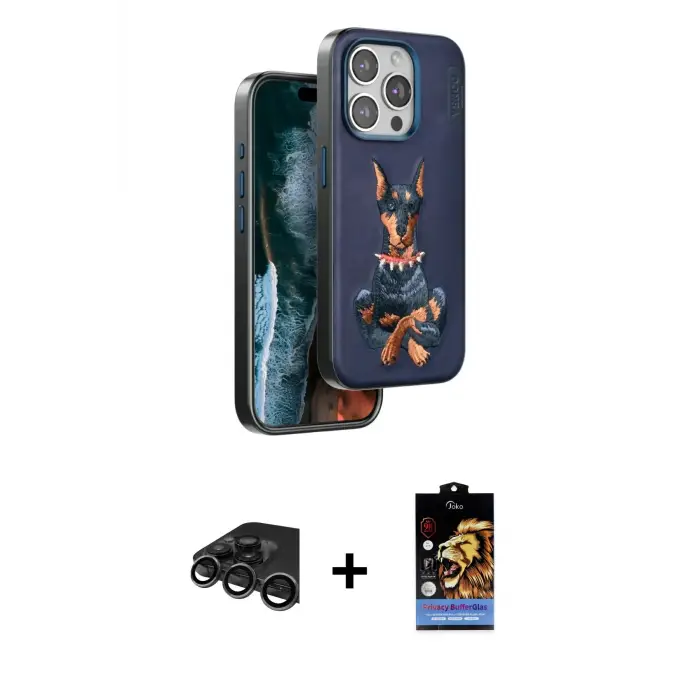 ieg™ iPhone 15 Pro Max Kılıf Nova Form Koleksiyonu - Siyah Buffer Hayalet Cam Ekran Koruyucu + Raze Metal Kamera Lens - TMGI