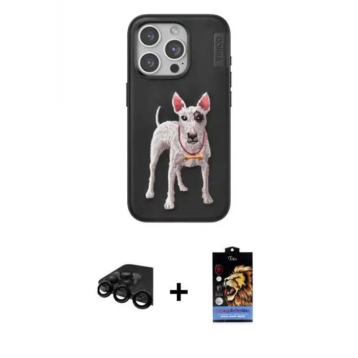 ieg™ iPhone 15 Pro Max Kılıf Nova Form Koleksiyonu - Siyah Buffer Hayalet Cam Ekran Koruyucu + Raze Metal Kamera Lens - SH