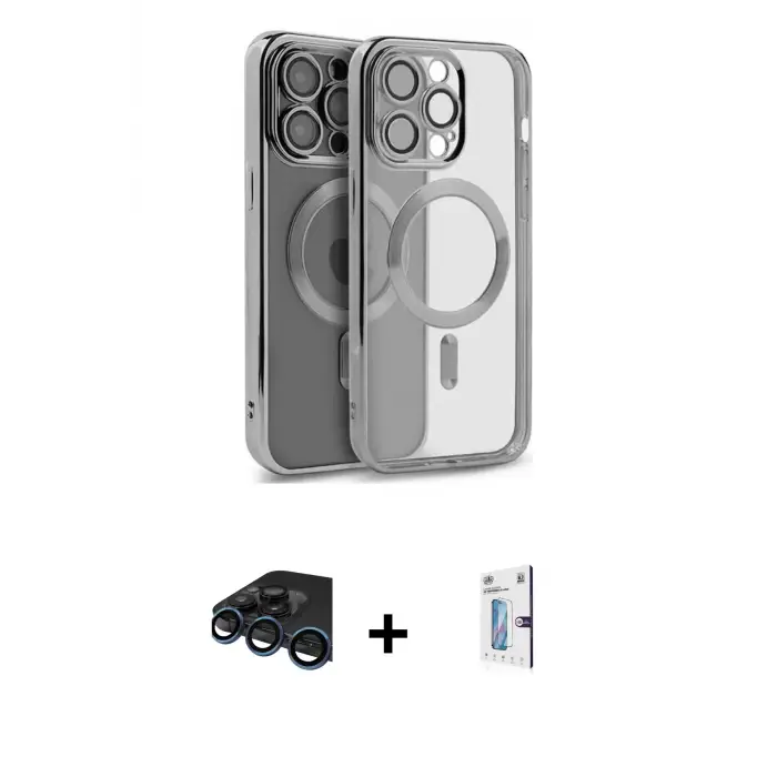 ieg™ iPhone 15 Pro Max Kılıf Nova Işık Özel Seri - Siyah Bilvis 0.18mm Plus Cam Ekran Koruyucu + Raze Metal Kamera Lens - LT