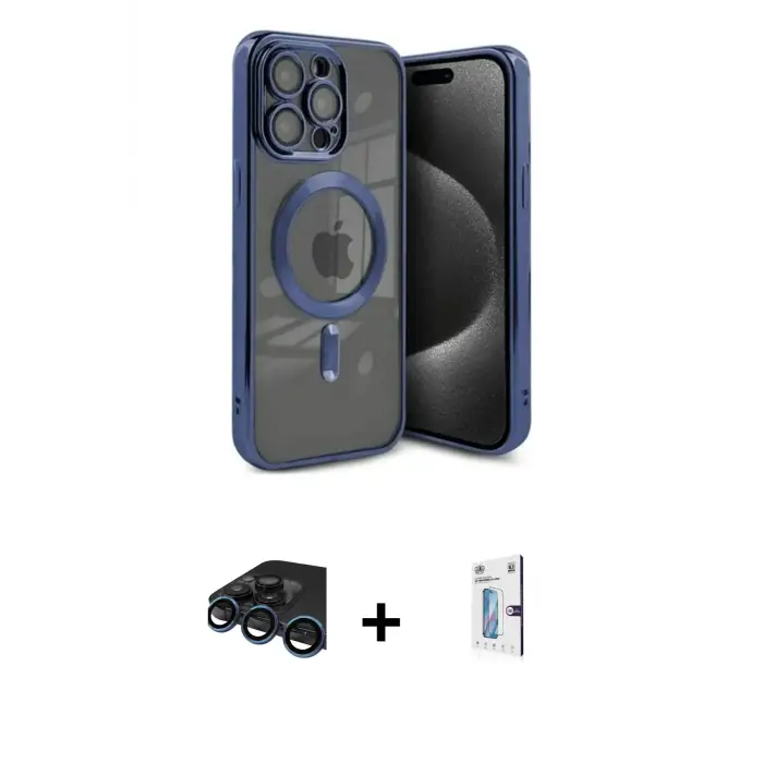 ieg™ iPhone 15 Pro Max Kılıf Nova Işık Özel Seri - Siyah Bilvis 0.18mm Plus Cam Ekran Koruyucu + Raze Metal Kamera Lens - LT