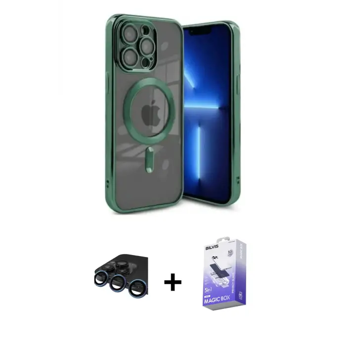 ieg™ iPhone 15 Pro Max Kılıf Nova Işık Özel Seri - Siyah Bilvis 5in1 5D Magic Hayalet Cam Ekran Koruyucu + Raze Metal Kamera Lens - LT