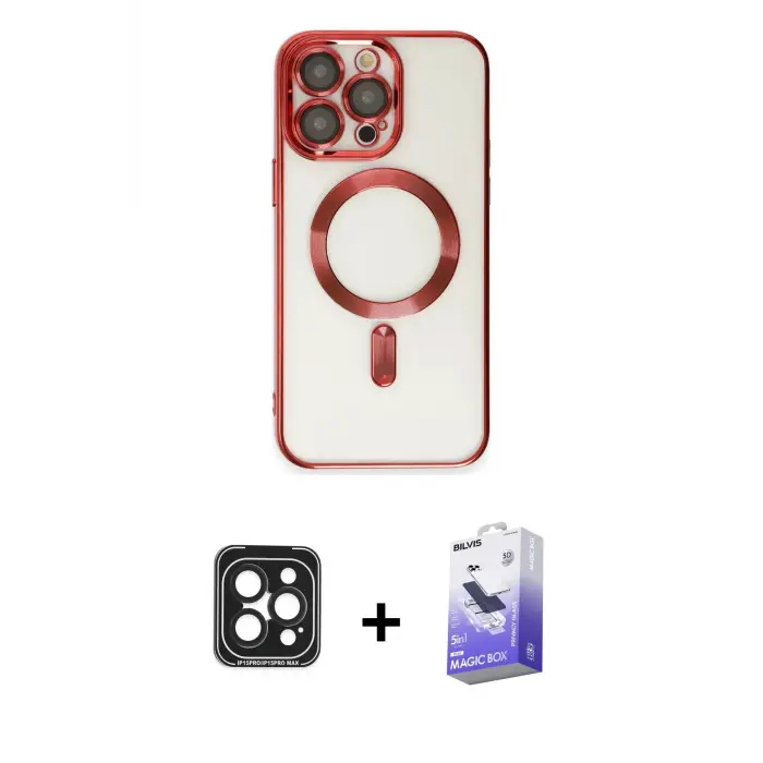 ieg™ iPhone 15 Pro Max Kılıf Nova Işık Özel Seri - Siyah Bilvis 5in1 5D Magic Hayalet Cam Ekran Koruyucu + PVD Metal Kamera Lens - SH