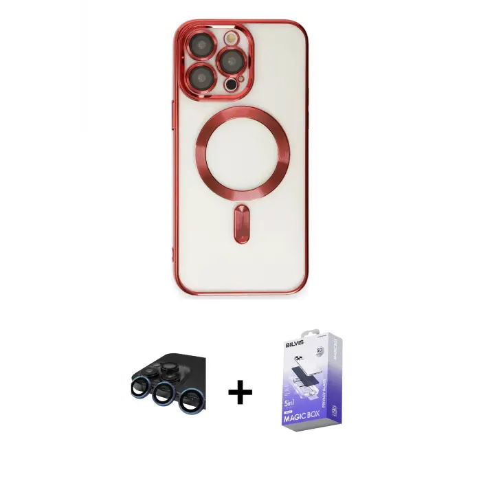 ieg™ iPhone 15 Pro Max Kılıf Nova Işık Özel Seri - Siyah Bilvis 5in1 5D Magic Hayalet Cam Ekran Koruyucu + Raze Metal Kamera Lens - LT