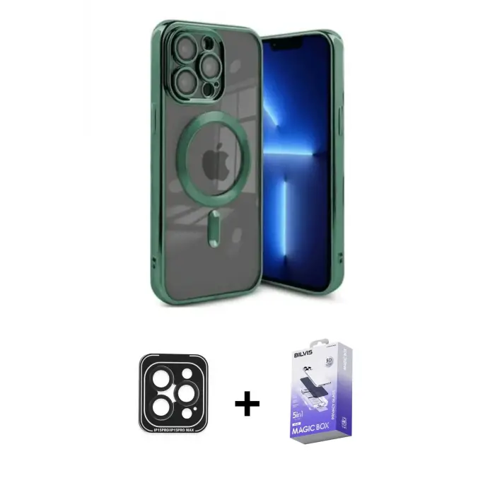 ieg™ iPhone 15 Pro Max Kılıf Nova Işık Özel Seri - Siyah Bilvis 5in1 5D Magic Hayalet Cam Ekran Koruyucu + PVD Metal Kamera Lens - SH