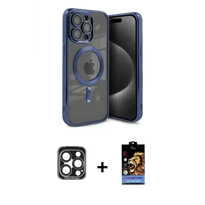 ieg™ iPhone 15 Pro Max Kılıf Nova Işık Özel Seri - Siyah Buffer Hayalet Cam Ekran Koruyucu + PVD Metal Kamera Lens - LT