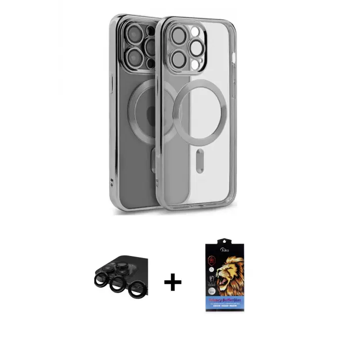ieg™ iPhone 15 Pro Max Kılıf Nova Işık Özel Seri - Siyah Buffer Hayalet Cam Ekran Koruyucu + Raze Metal Kamera Lens - SH