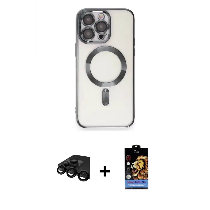 ieg™ iPhone 15 Pro Max Kılıf Nova Işık Özel Seri - Siyah Buffer Hayalet Cam Ekran Koruyucu + Raze Metal Kamera Lens - SH