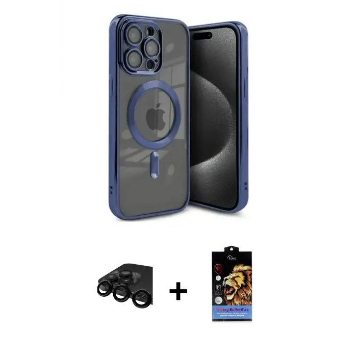 ieg™ iPhone 15 Pro Max Kılıf Nova Işık Özel Seri - Siyah Buffer Hayalet Cam Ekran Koruyucu + Raze Metal Kamera Lens - SH
