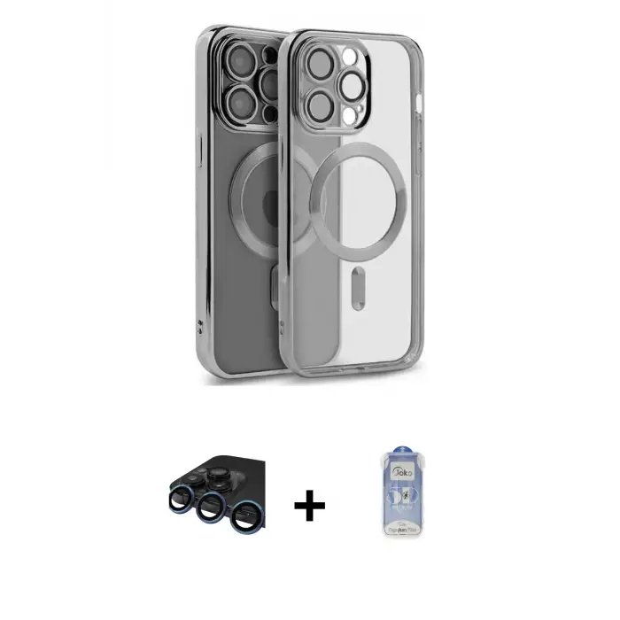 ieg™ iPhone 15 Pro Max Kılıf Nova Işık Özel Seri - Siyah Joko Magic 5D Cam + Raze Metal Kamera Lens - LT