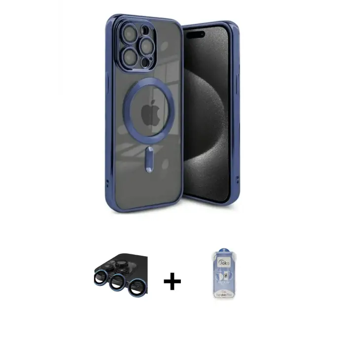 ieg™ iPhone 15 Pro Max Kılıf Nova Işık Özel Seri - Siyah Joko Magic 5D Cam + Raze Metal Kamera Lens - LT