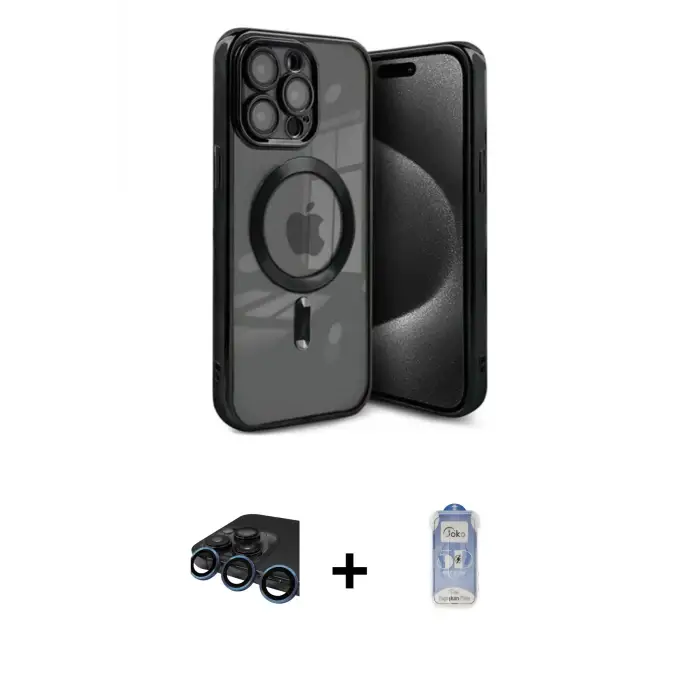 ieg™ iPhone 15 Pro Max Kılıf Nova Işık Özel Seri - Siyah Joko Magic 5D Cam + Raze Metal Kamera Lens - LT