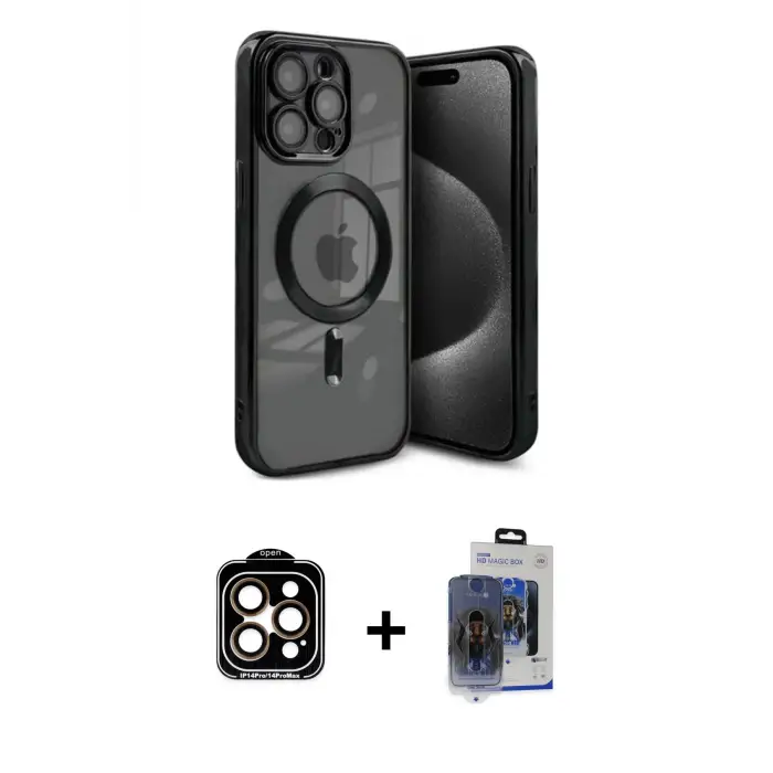 ieg™ iPhone 15 Pro Max Kılıf Nova Işık Özel Seri - Siyah Vanessa Magic Cam + PVD Metal Kamera Lens - TU