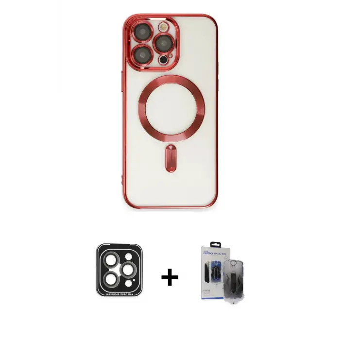 ieg™ iPhone 15 Pro Max Kılıf Nova Işık Özel Seri - Siyah Vanessa Magic Hayalet Cam + PVD Metal Kamera Lens - GI
