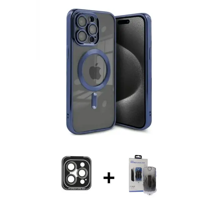 ieg™ iPhone 15 Pro Max Kılıf Nova Işık Özel Seri - Siyah Vanessa Magic Hayalet Cam + PVD Metal Kamera Lens - GI