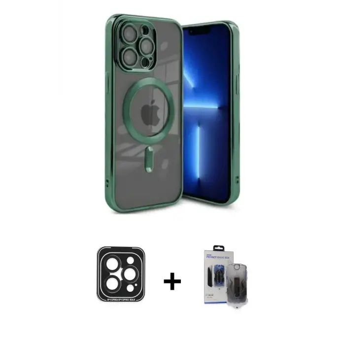 ieg™ iPhone 15 Pro Max Kılıf Nova Işık Özel Seri - Siyah Vanessa Magic Hayalet Cam + PVD Metal Kamera Lens - SH