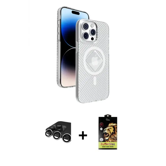ieg™ iPhone 15 Pro Max Kılıf Nova Modern Prime - Siyah Buffer Cam Ekran Koruyucu + Raze Metal Kamera Lens - GS