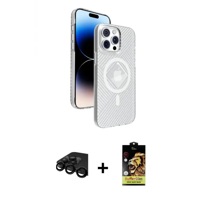 ieg™ iPhone 15 Pro Max Kılıf Nova Modern Prime - Siyah Buffer Cam Ekran Koruyucu + Raze Metal Kamera Lens - SH