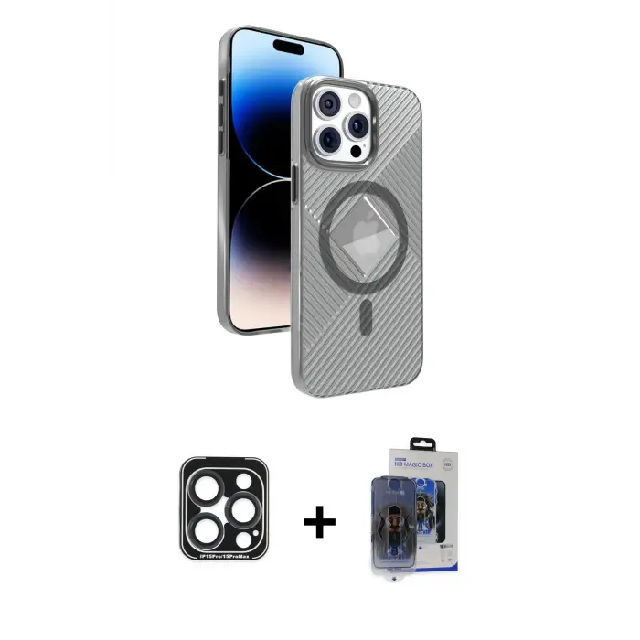 ieg™ iPhone 15 Pro Max Kılıf Nova Modern Prime - Siyah Vanessa Magic Cam + PVD Metal Kamera Lens - LT