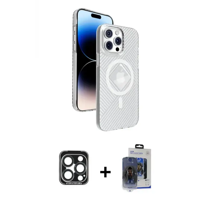 ieg™ iPhone 15 Pro Max Kılıf Nova Modern Prime - Siyah Vanessa Magic Cam + PVD Metal Kamera Lens - LT