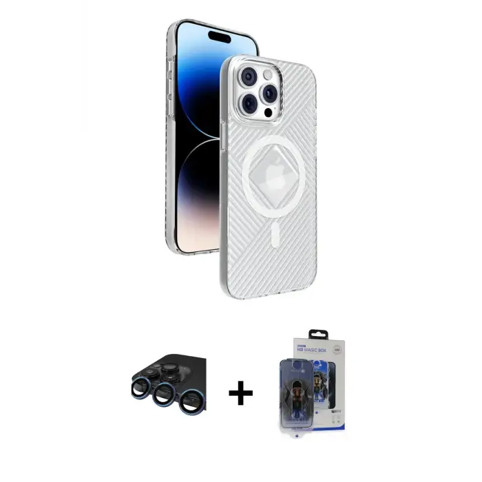 ieg™ iPhone 15 Pro Max Kılıf Nova Modern Prime - Siyah Vanessa Magic Cam + Raze Metal Kamera Lens - LT