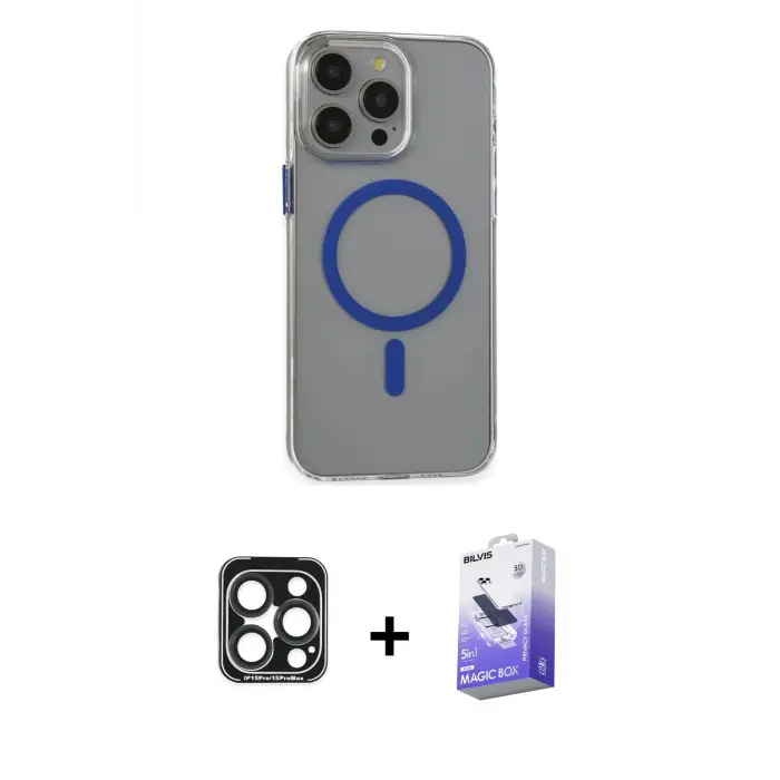 ieg™ iPhone 15 Pro Max Kılıf Odak Form Özel Seri - Siyah Bilvis 5in1 5D Magic Hayalet Cam Ekran Koruyucu + PVD Metal Kamera Lens - LT