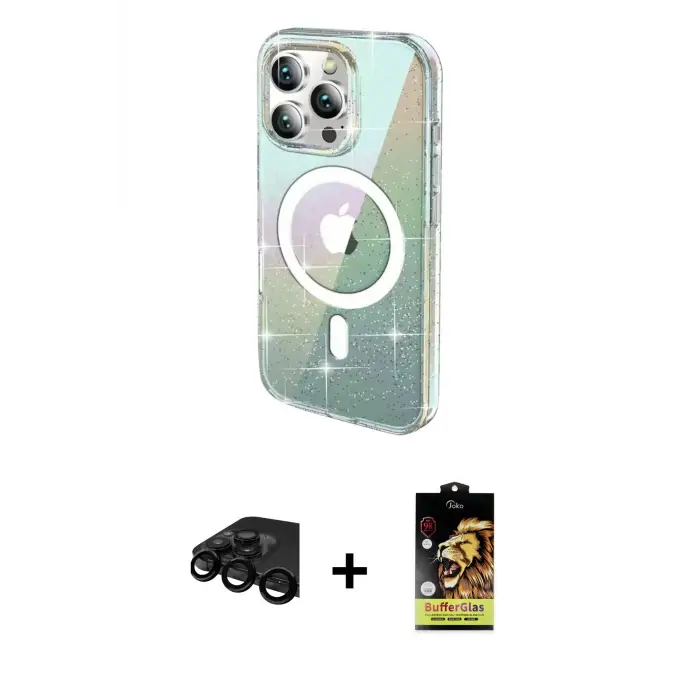 ieg™ iPhone 15 Pro Max Kılıf Odak Modern Serisi - Siyah Buffer Cam Ekran Koruyucu + Raze Metal Kamera Lens - SH