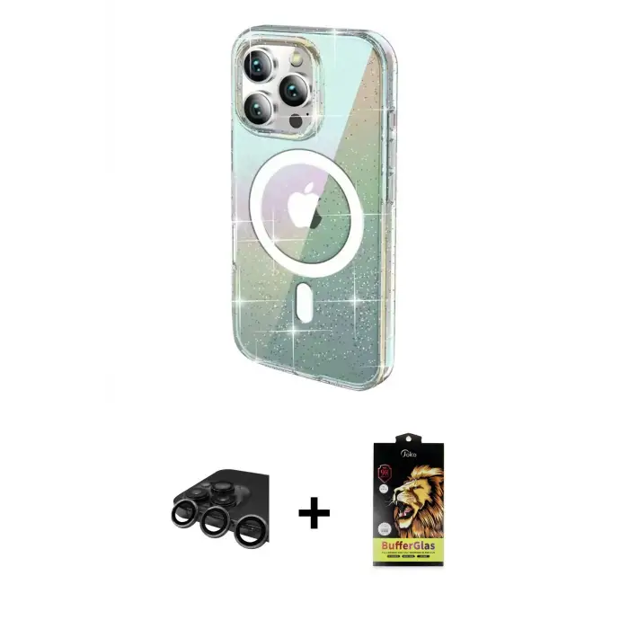 ieg™ iPhone 15 Pro Max Kılıf Odak Modern Serisi - Siyah Buffer Cam Ekran Koruyucu + Raze Metal Kamera Lens - TMGI