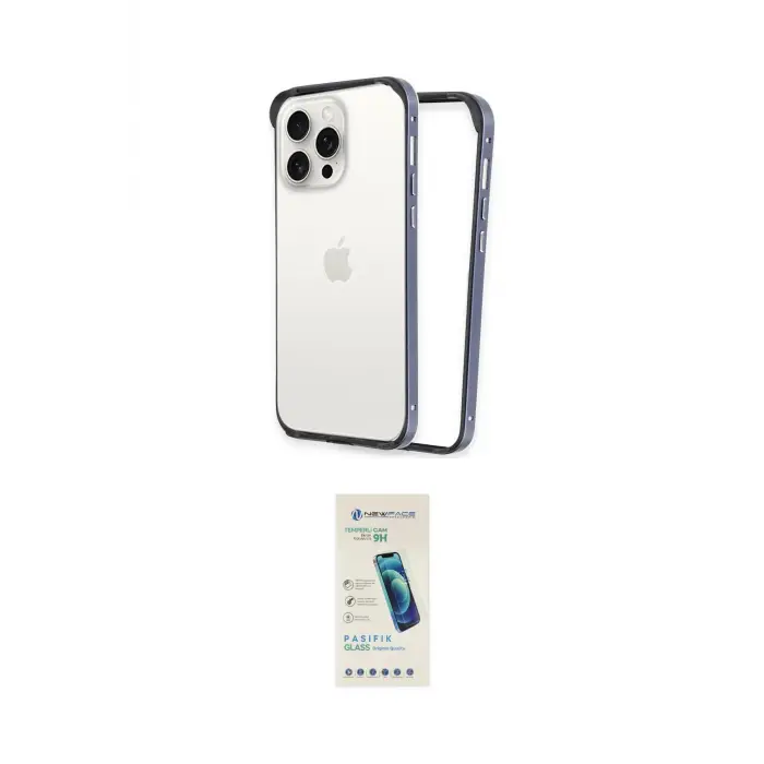ieg™ iPhone 15 Pro Max Kılıf Pusula Asil Koleksiyonu - Şeffaf Pasifik Cam Ekran Koruyucu