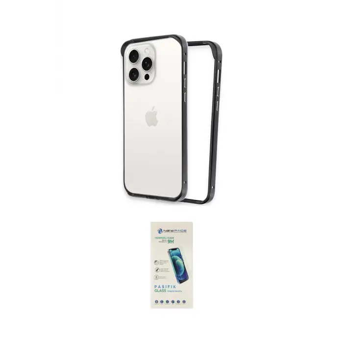 ieg™ iPhone 15 Pro Max Kılıf Pusula Asil Koleksiyonu - Şeffaf Pasifik Cam Ekran Koruyucu