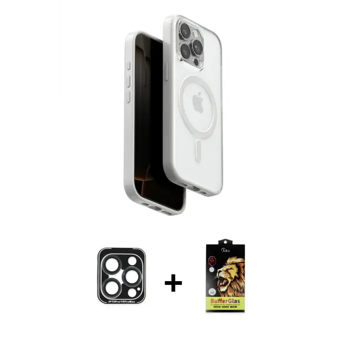 ieg™ iPhone 15 Pro Max Kılıf Pusula Form Serisi - Siyah Buffer Cam Ekran Koruyucu + PVD Metal Kamera Lens - LT