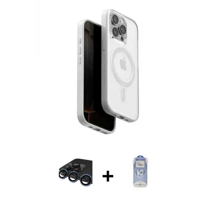 ieg™ iPhone 15 Pro Max Kılıf Pusula Form Serisi - Siyah Joko Magic 5D Cam + Raze Metal Kamera Lens - LT