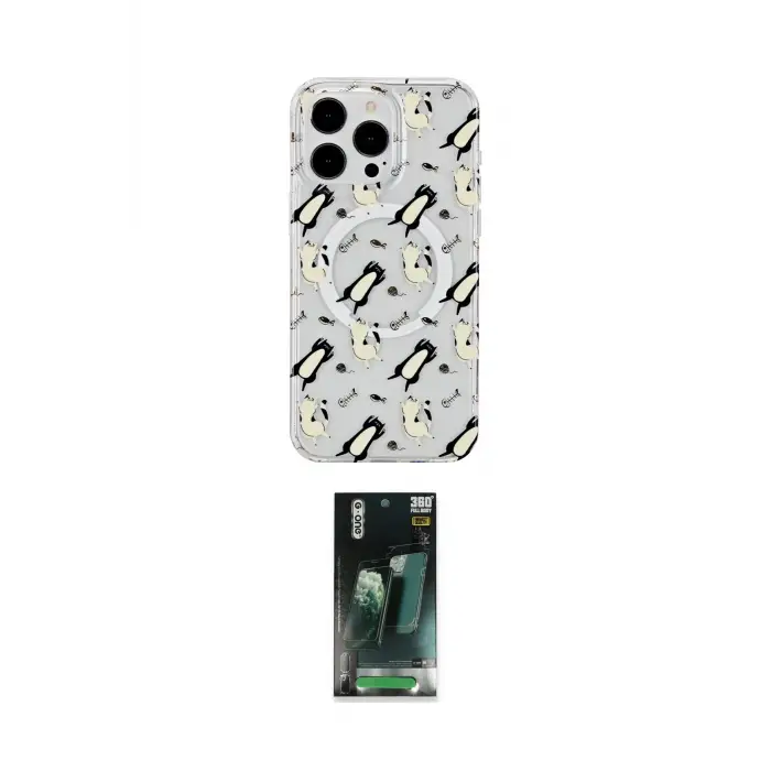ieg™ iPhone 15 Pro Max Kılıf Pusula Form - Siyah 360 Mat Full Body Arka Koruyucu
