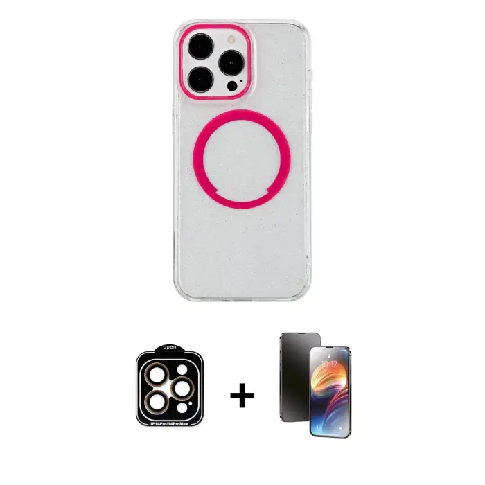 ieg™ iPhone 15 Pro Max Kılıf Pusula Form - Siyah 3D Antistatik Mat Seramik Nano Ekran Koruyucu + PVD Metal Kamera Lens - TU
