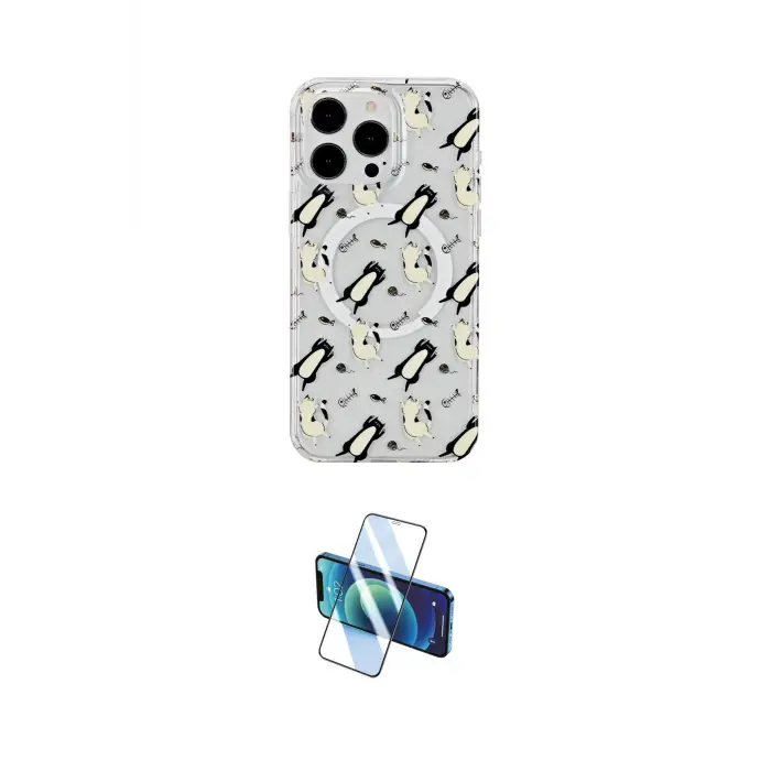 ieg™ iPhone 15 Pro Max Kılıf Pusula Form - Siyah 3D Antistatik Seramik Nano Ekran Koruyucu
