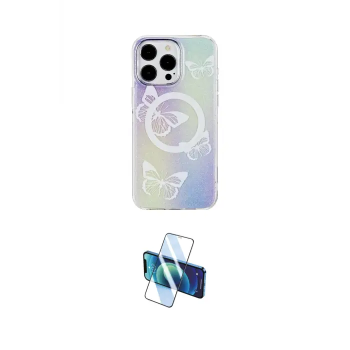 ieg™ iPhone 15 Pro Max Kılıf Pusula Form - Siyah 3D Antistatik Seramik Nano Ekran Koruyucu