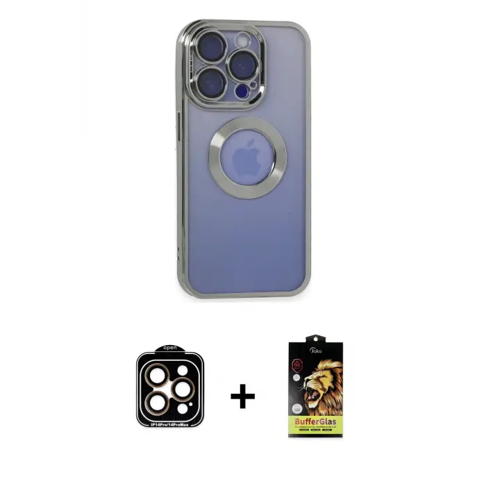 ieg™ iPhone 15 Pro Max Kılıf Pusula Form - Siyah Buffer Cam Ekran Koruyucu + PVD Metal Kamera Lens - TU