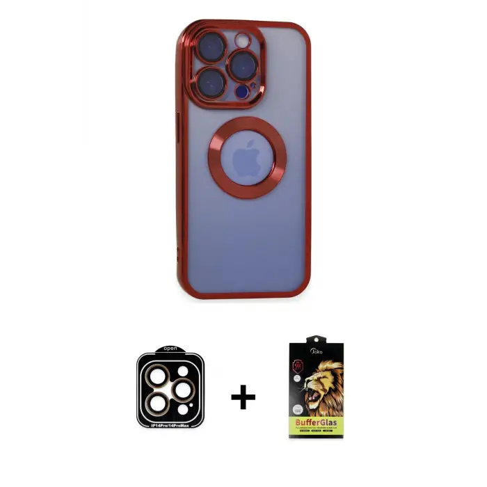 ieg™ iPhone 15 Pro Max Kılıf Pusula Form - Siyah Buffer Cam Ekran Koruyucu + PVD Metal Kamera Lens - TU