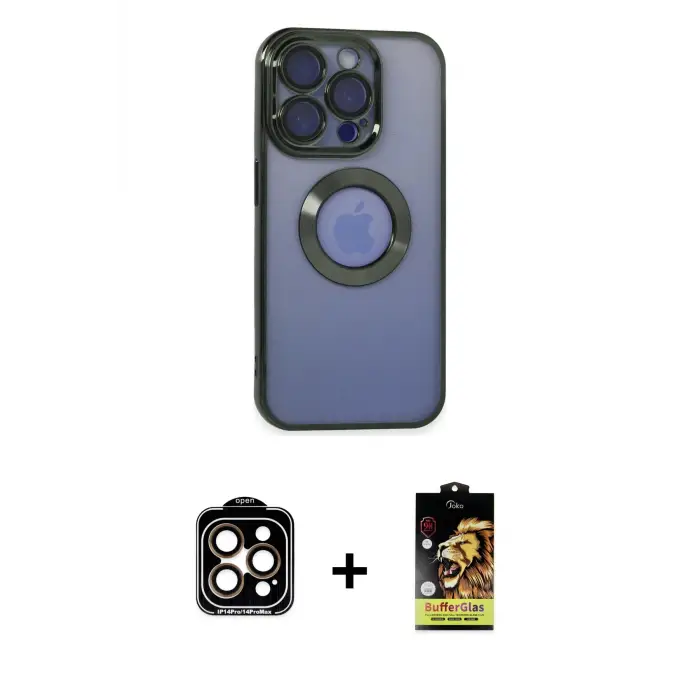 ieg™ iPhone 15 Pro Max Kılıf Pusula Form - Siyah Buffer Cam Ekran Koruyucu + PVD Metal Kamera Lens - TU