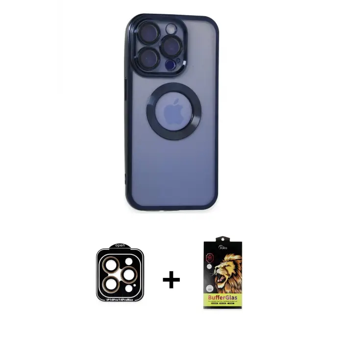 ieg™ iPhone 15 Pro Max Kılıf Pusula Form - Siyah Buffer Cam Ekran Koruyucu + PVD Metal Kamera Lens - TU
