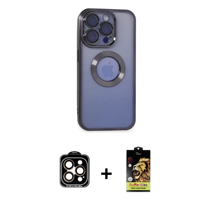 ieg™ iPhone 15 Pro Max Kılıf Pusula Form - Siyah Buffer Cam Ekran Koruyucu + PVD Metal Kamera Lens - TU
