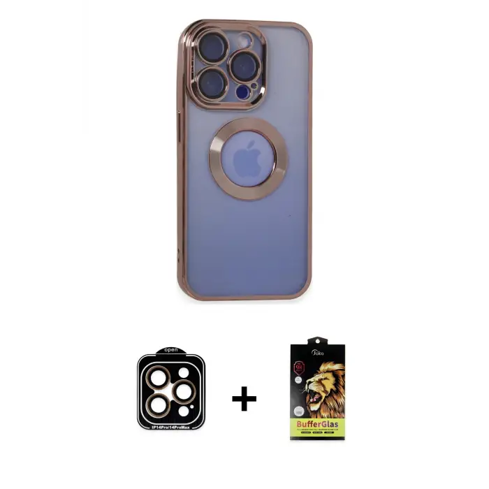 ieg™ iPhone 15 Pro Max Kılıf Pusula Form - Siyah Buffer Cam Ekran Koruyucu + PVD Metal Kamera Lens - TU