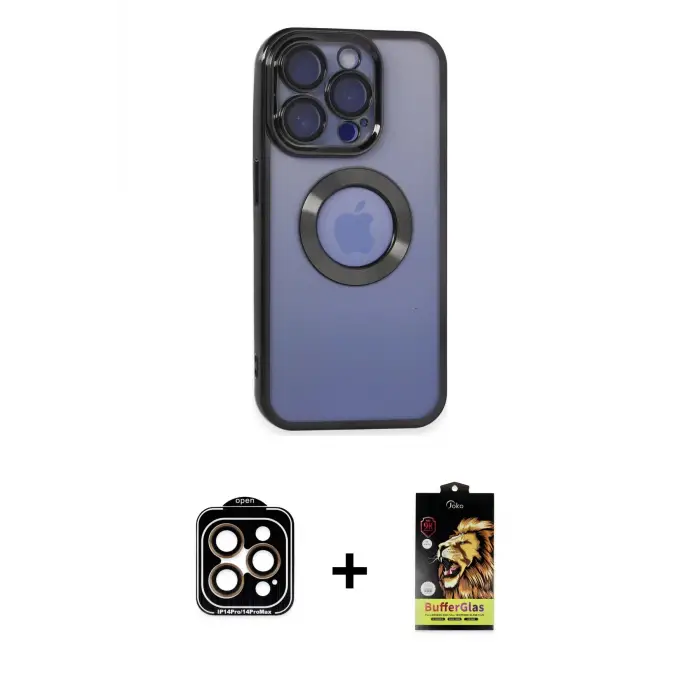 ieg™ iPhone 15 Pro Max Kılıf Pusula Form - Siyah Buffer Cam Ekran Koruyucu + PVD Metal Kamera Lens - TU