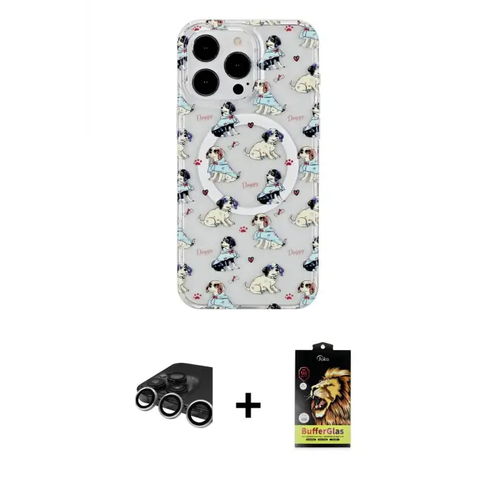 ieg™ iPhone 15 Pro Max Kılıf Pusula Form - Siyah Buffer Cam Ekran Koruyucu + Raze Metal Kamera Lens - GS
