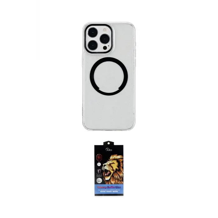 ieg™ iPhone 15 Pro Max Kılıf Pusula Form - Siyah Buffer Hayalet Cam Ekran Koruyucu