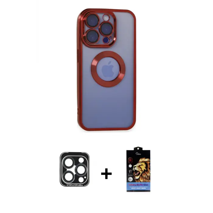 ieg™ iPhone 15 Pro Max Kılıf Pusula Form - Siyah Buffer Hayalet Cam Ekran Koruyucu + PVD Metal Kamera Lens - LT