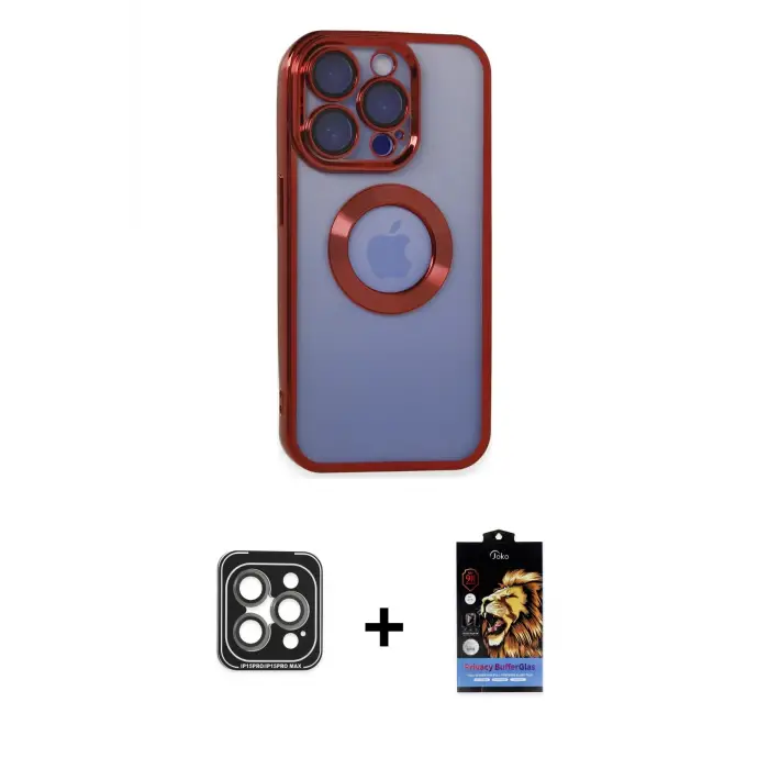 ieg™ iPhone 15 Pro Max Kılıf Pusula Form - Siyah Buffer Hayalet Cam Ekran Koruyucu + PVD Metal Kamera Lens - GI