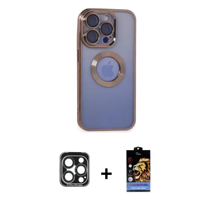 ieg™ iPhone 15 Pro Max Kılıf Pusula Form - Siyah Buffer Hayalet Cam Ekran Koruyucu + PVD Metal Kamera Lens - LT
