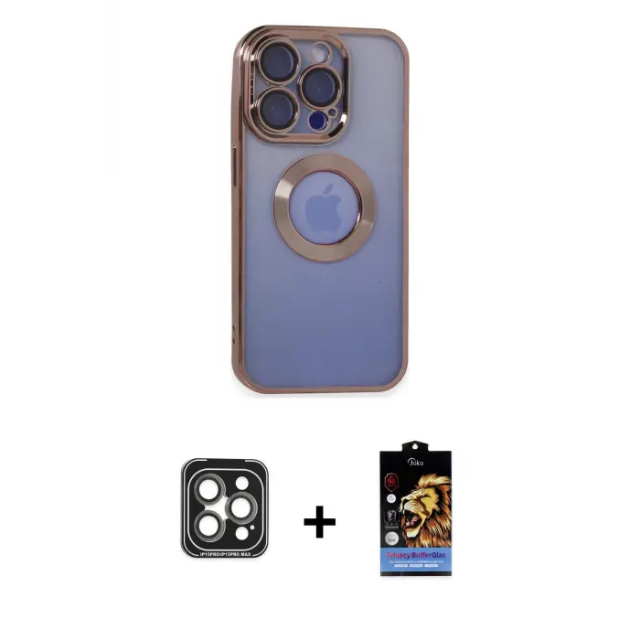 ieg™ iPhone 15 Pro Max Kılıf Pusula Form - Siyah Buffer Hayalet Cam Ekran Koruyucu + PVD Metal Kamera Lens - GI