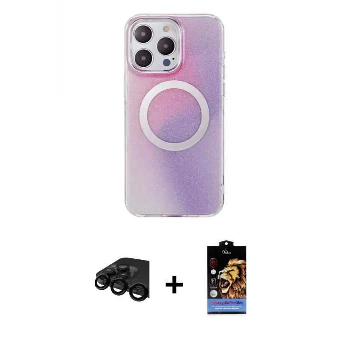 ieg™ iPhone 15 Pro Max Kılıf Pusula Form - Siyah Buffer Hayalet Cam Ekran Koruyucu + Raze Metal Kamera Lens - SH