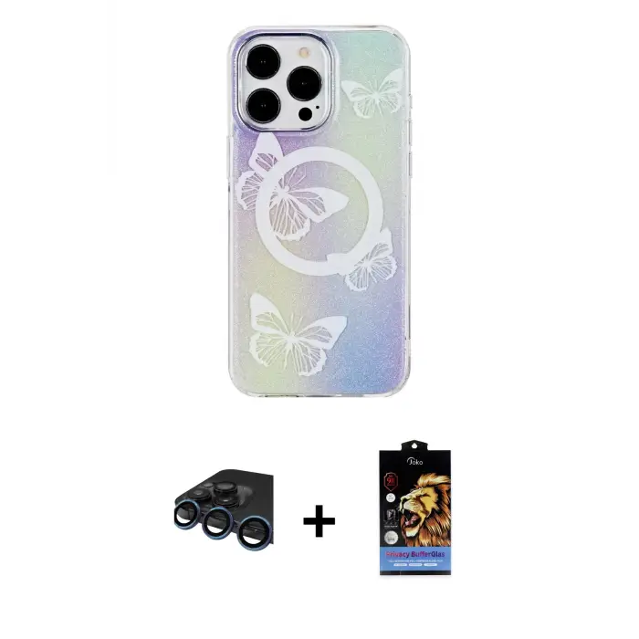 ieg™ iPhone 15 Pro Max Kılıf Pusula Form - Siyah Buffer Hayalet Cam Ekran Koruyucu + Raze Metal Kamera Lens - LT